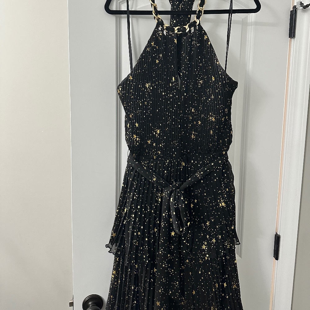 Alex Marie halter gold and black star dress starfall ball dress